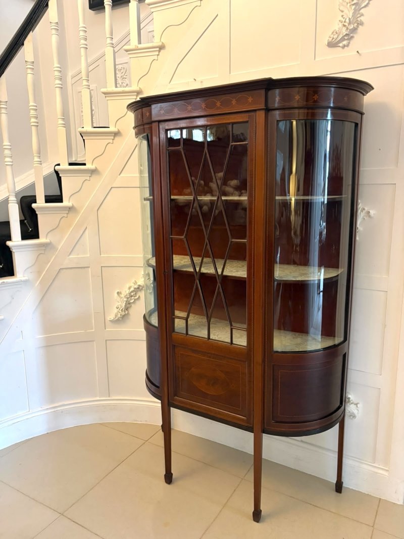 Antique Edwardian Mahogany Inlaid Bow-Ended Display Cabinet - Image 3