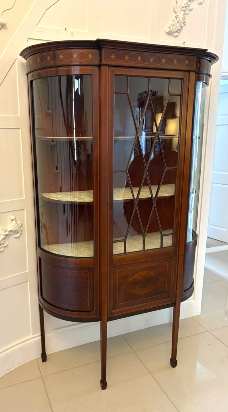 Antique Edwardian Mahogany Inlaid Bow-Ended Display Cabinet - Image 4