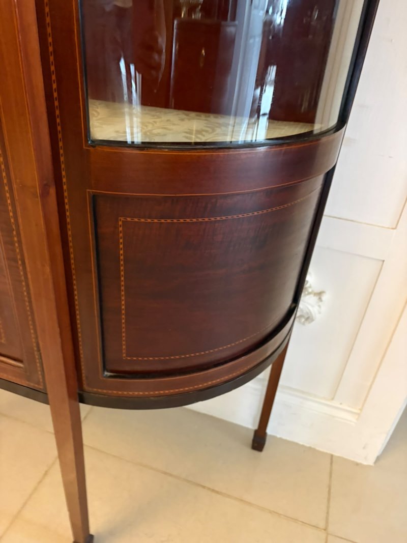 Antique Edwardian Mahogany Inlaid Bow-Ended Display Cabinet - Image 9