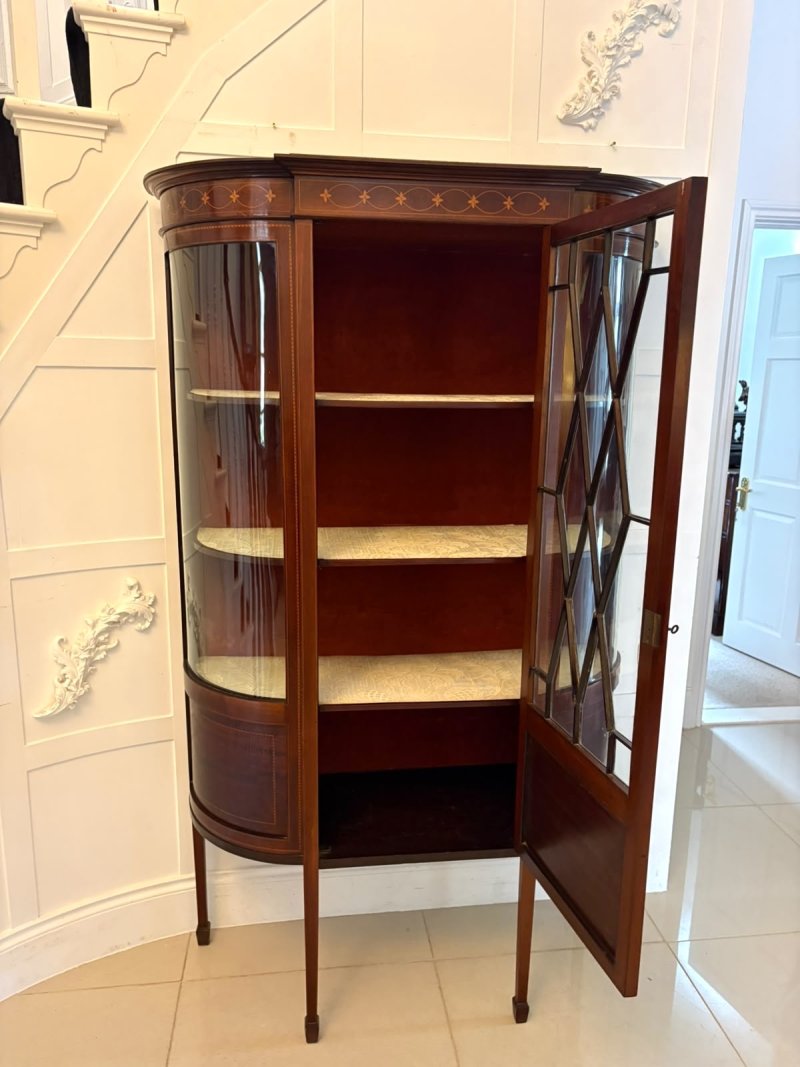 Antique Edwardian Mahogany Inlaid Bow-Ended Display Cabinet - Image 6
