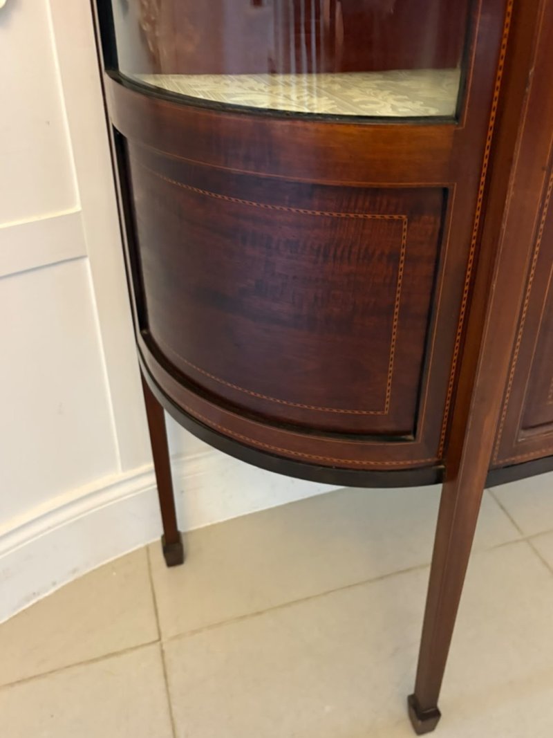 Antique Edwardian Mahogany Inlaid Bow-Ended Display Cabinet - Image 14