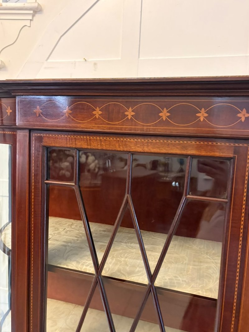 Antique Edwardian Mahogany Inlaid Bow-Ended Display Cabinet - Image 11