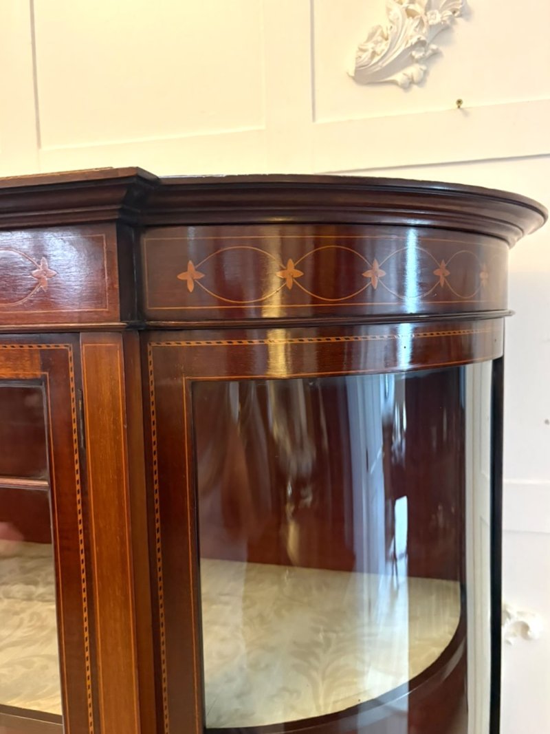 Antique Edwardian Mahogany Inlaid Bow-Ended Display Cabinet - Image 12