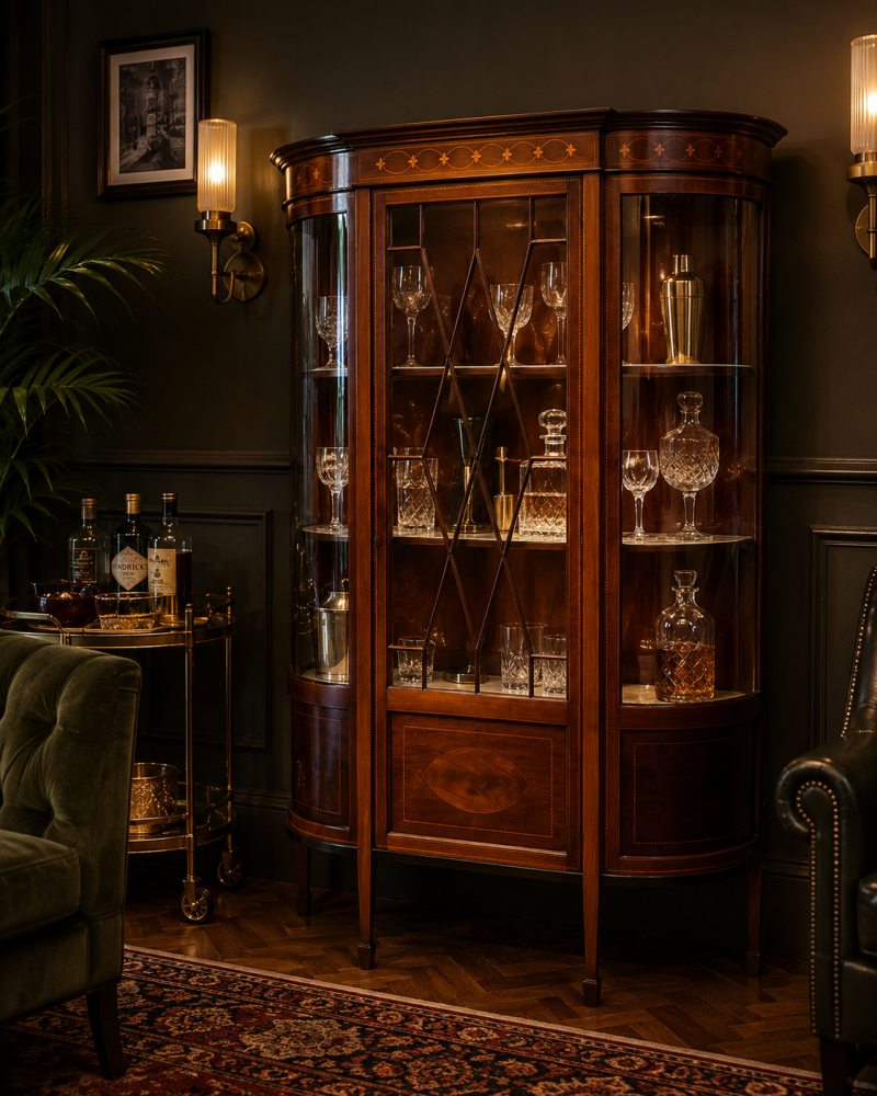Antique Edwardian Mahogany Inlaid Bow-Ended Display Cabinet - Image 13