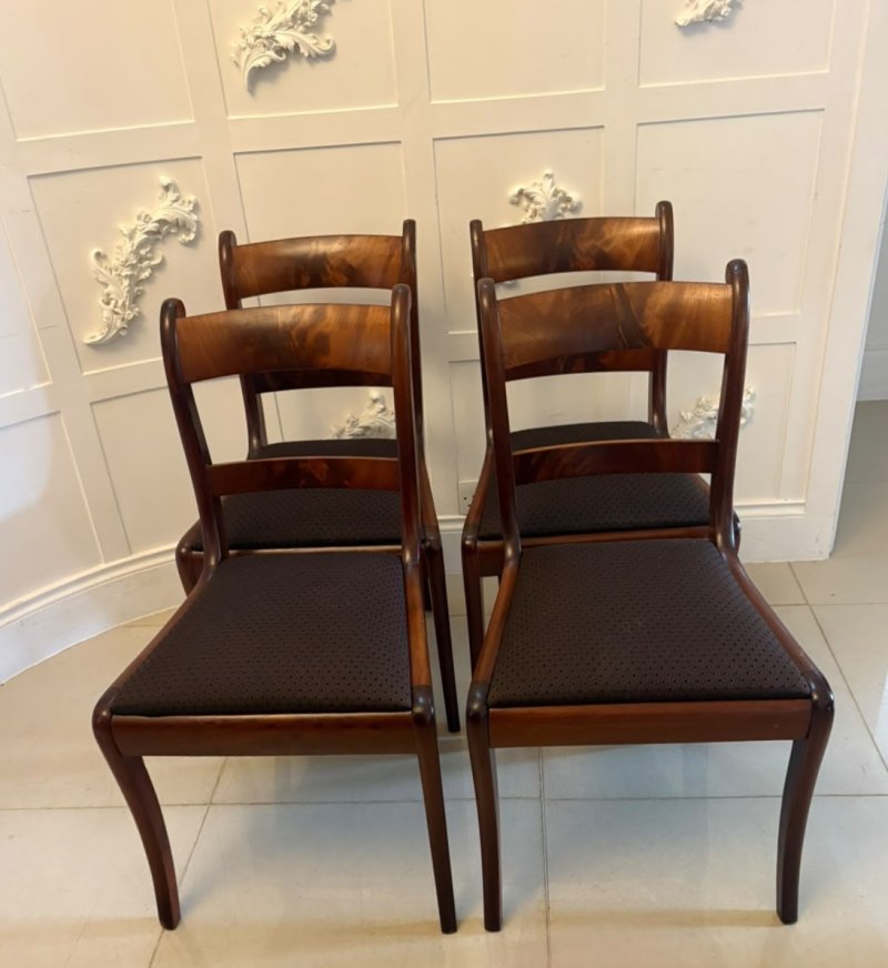 Antique Regency Set of Four Mahogany Bar Back Dining Chairs with Sabre Legs