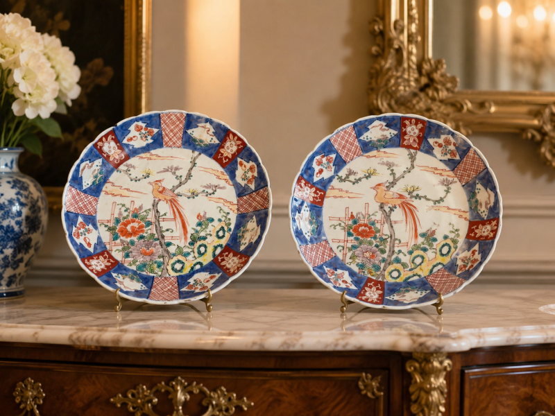 Antique Japanese Meiji Imari Porcelain Plates with Exotic Birds – Pair - Image 2