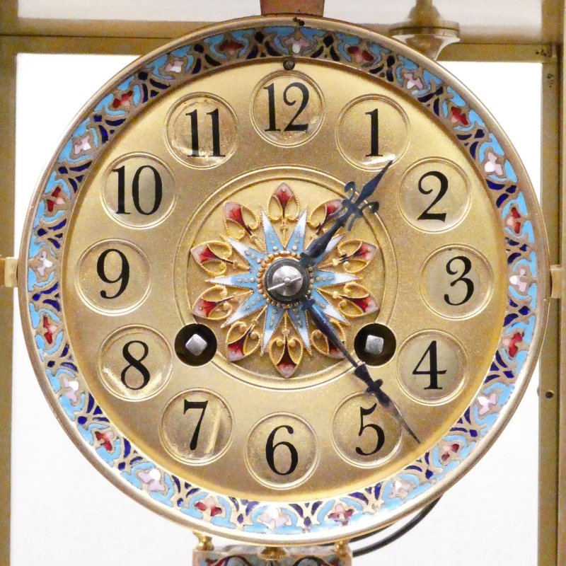 French Onyx & Champleve Four Glass Mantel Clock by Samuel Marti - Image 3