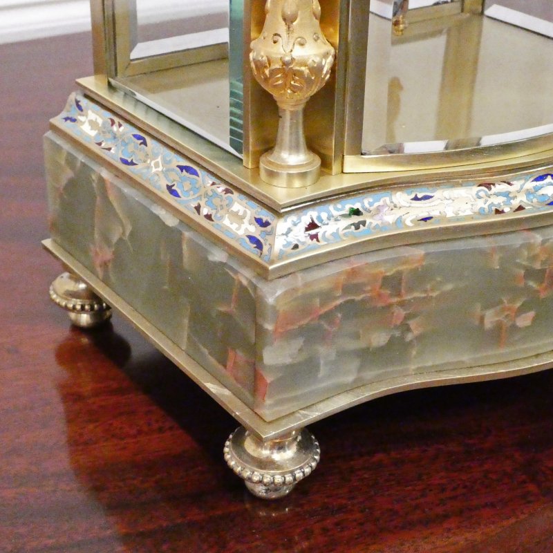 French Onyx & Champleve Four Glass Mantel Clock by Samuel Marti - Image 4