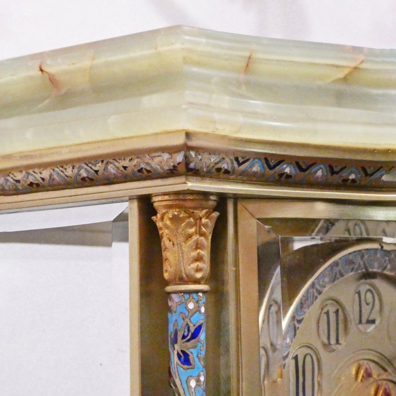 French Onyx & Champleve Four Glass Mantel Clock by Samuel Marti - Image 7