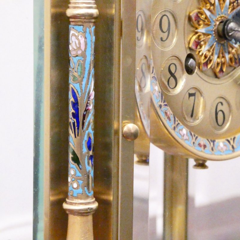 French Onyx & Champleve Four Glass Mantel Clock by Samuel Marti - Image 8