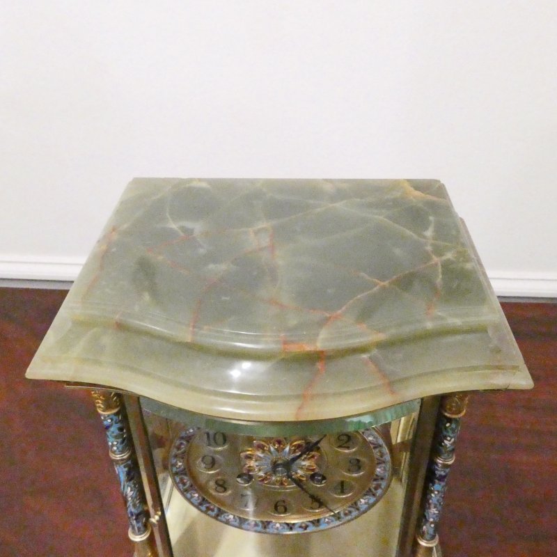 French Onyx & Champleve Four Glass Mantel Clock by Samuel Marti - Image 9