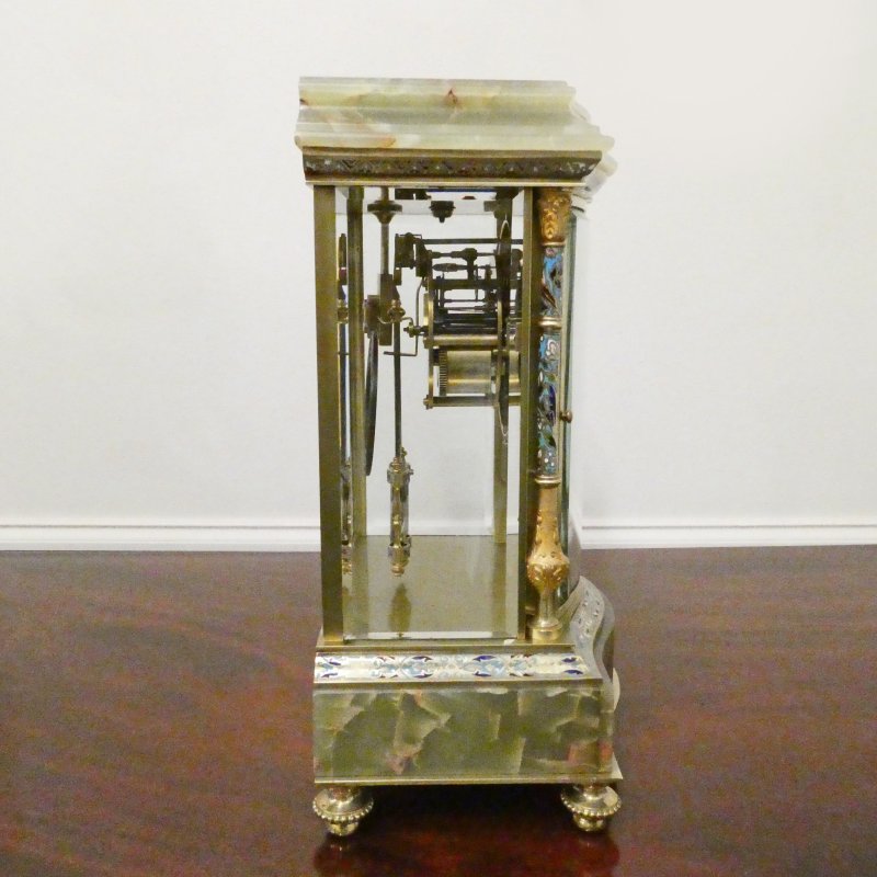 French Onyx & Champleve Four Glass Mantel Clock by Samuel Marti - Image 10