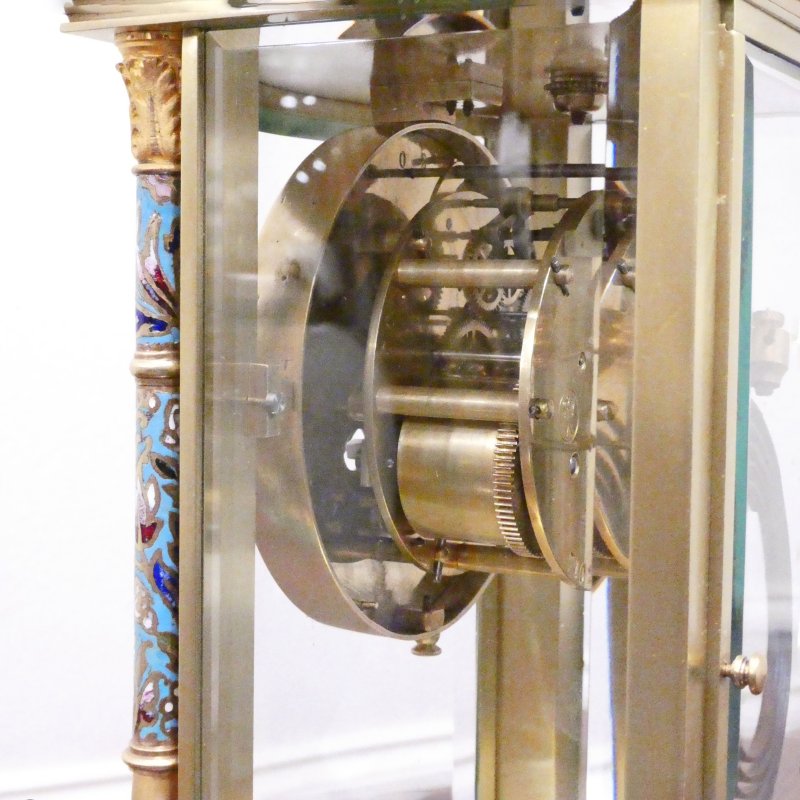 French Onyx & Champleve Four Glass Mantel Clock by Samuel Marti - Image 11