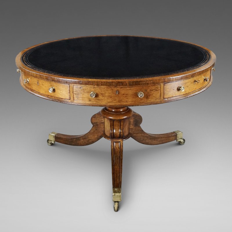 An Impressive Oak Library Drum Table