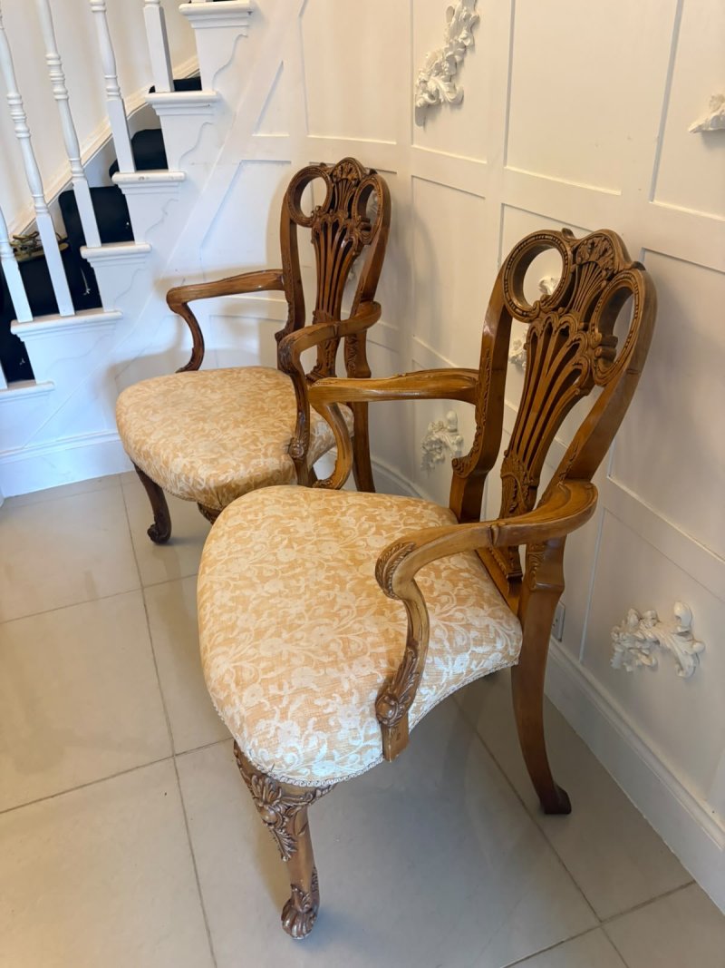Antique Pair of Carved Walnut Desk Armchairs - Image 4
