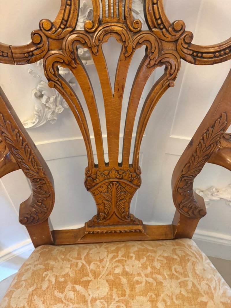 Antique Pair of Carved Walnut Desk Armchairs - Image 9