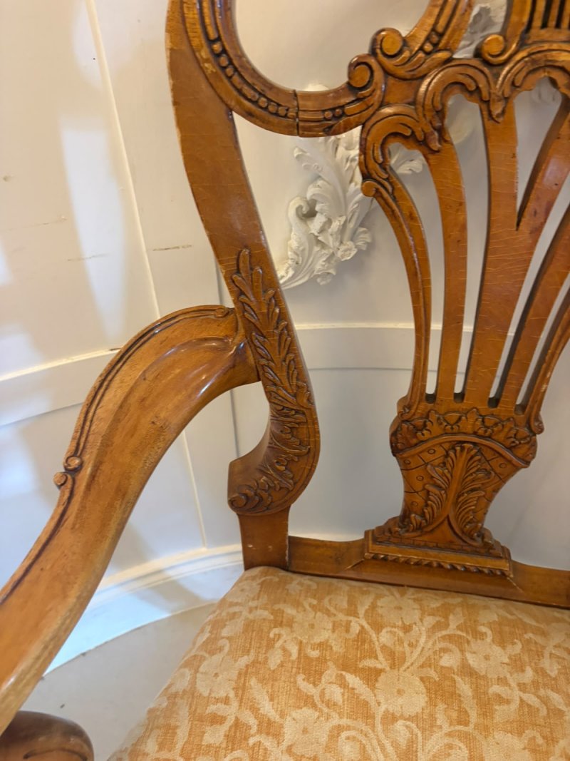 Antique Pair of Carved Walnut Desk Armchairs - Image 10