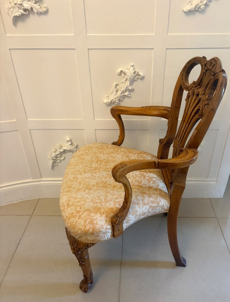 Antique Pair of Carved Walnut Desk Armchairs - Image 6