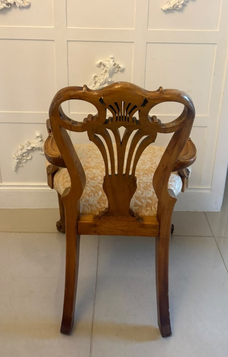 Antique Pair of Carved Walnut Desk Armchairs - Image 7