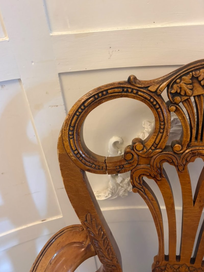 Antique Pair of Carved Walnut Desk Armchairs - Image 15