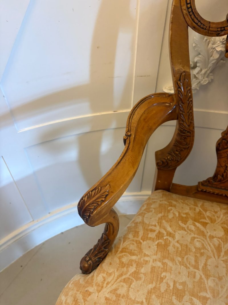 Antique Pair of Carved Walnut Desk Armchairs - Image 21