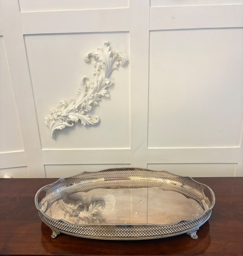Antique Edwardian Silver Plated Gallery Tea Tray