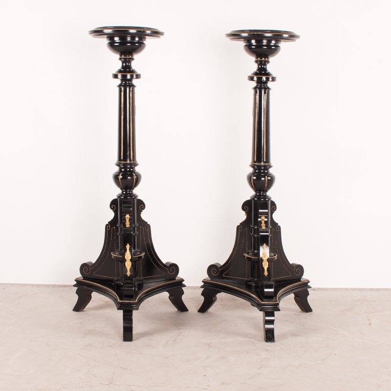 Pair Of Ebonised Highly Decorative Torcheres