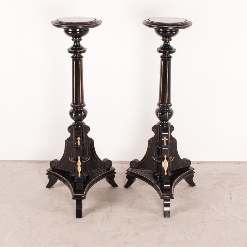 Pair Of Ebonised Highly Decorative Torcheres - Image 2