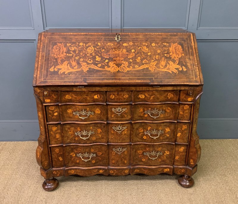 18th Century Dutch Marquetry Walnut Bureau