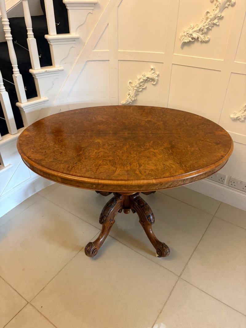 Antique Victorian Burr Walnut 6 Seater Oval Tilt-Top Centre Dining Table - Image 3