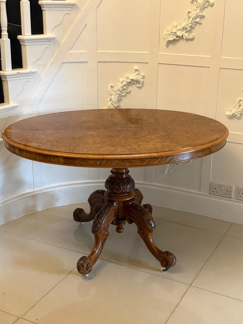 Antique Victorian Burr Walnut 6 Seater Oval Tilt-Top Centre Dining Table - Image 5
