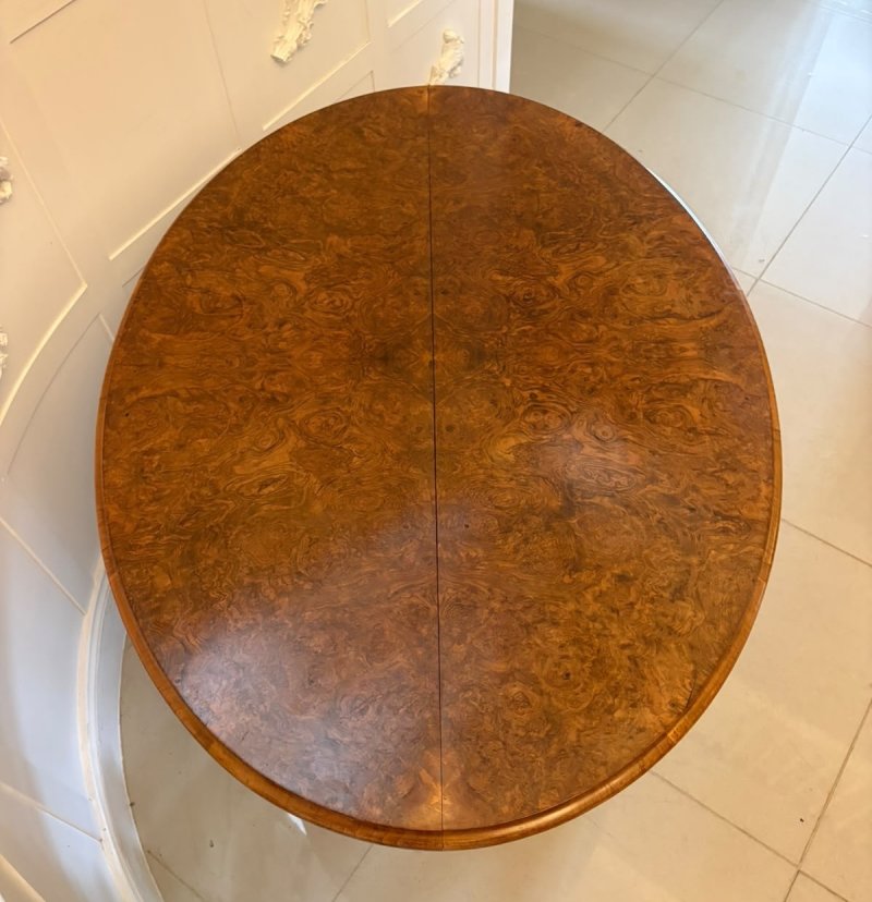 Antique Victorian Burr Walnut 6 Seater Oval Tilt-Top Centre Dining Table - Image 6