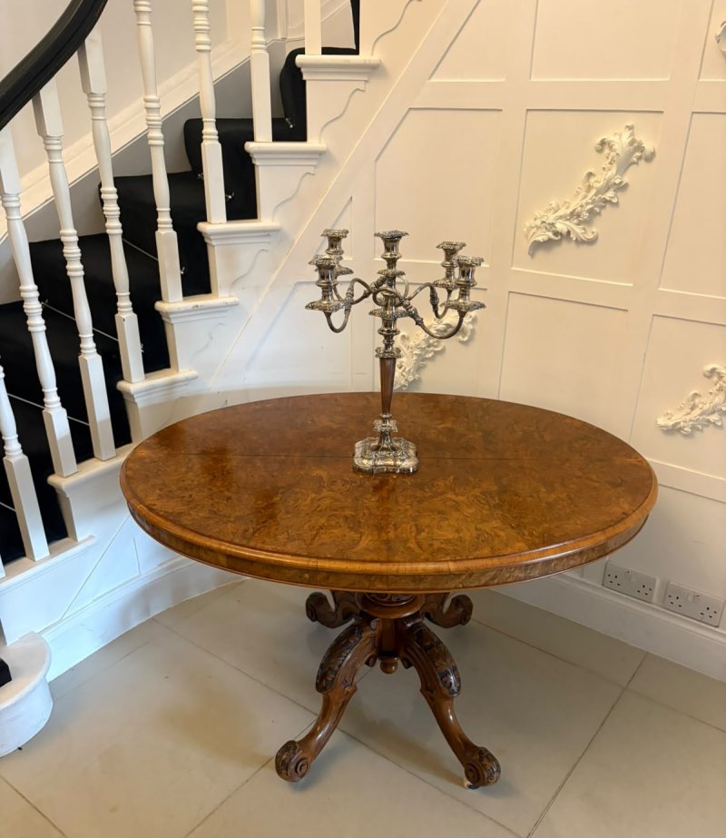 Antique Victorian Burr Walnut 6 Seater Oval Tilt-Top Centre Dining Table - Image 7