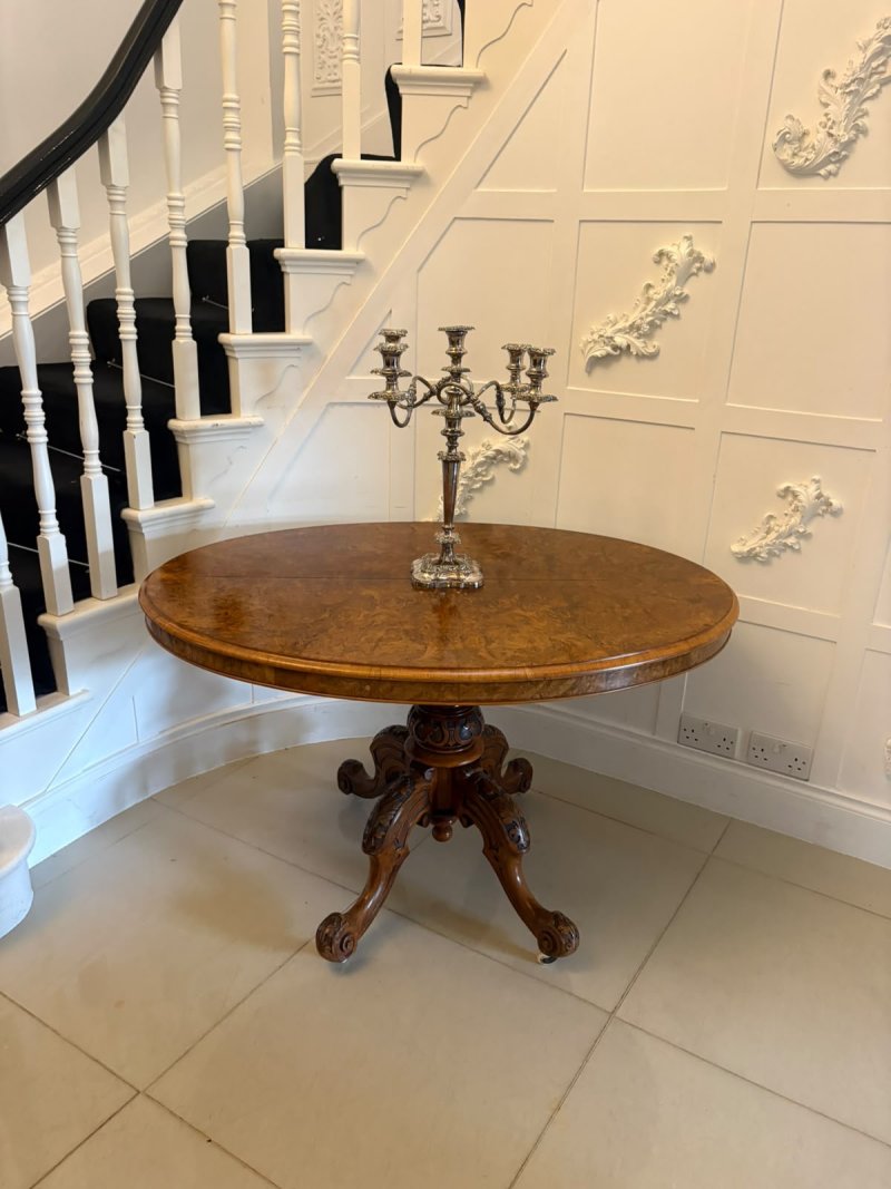 Antique Victorian Burr Walnut 6 Seater Oval Tilt-Top Centre Dining Table - Image 9