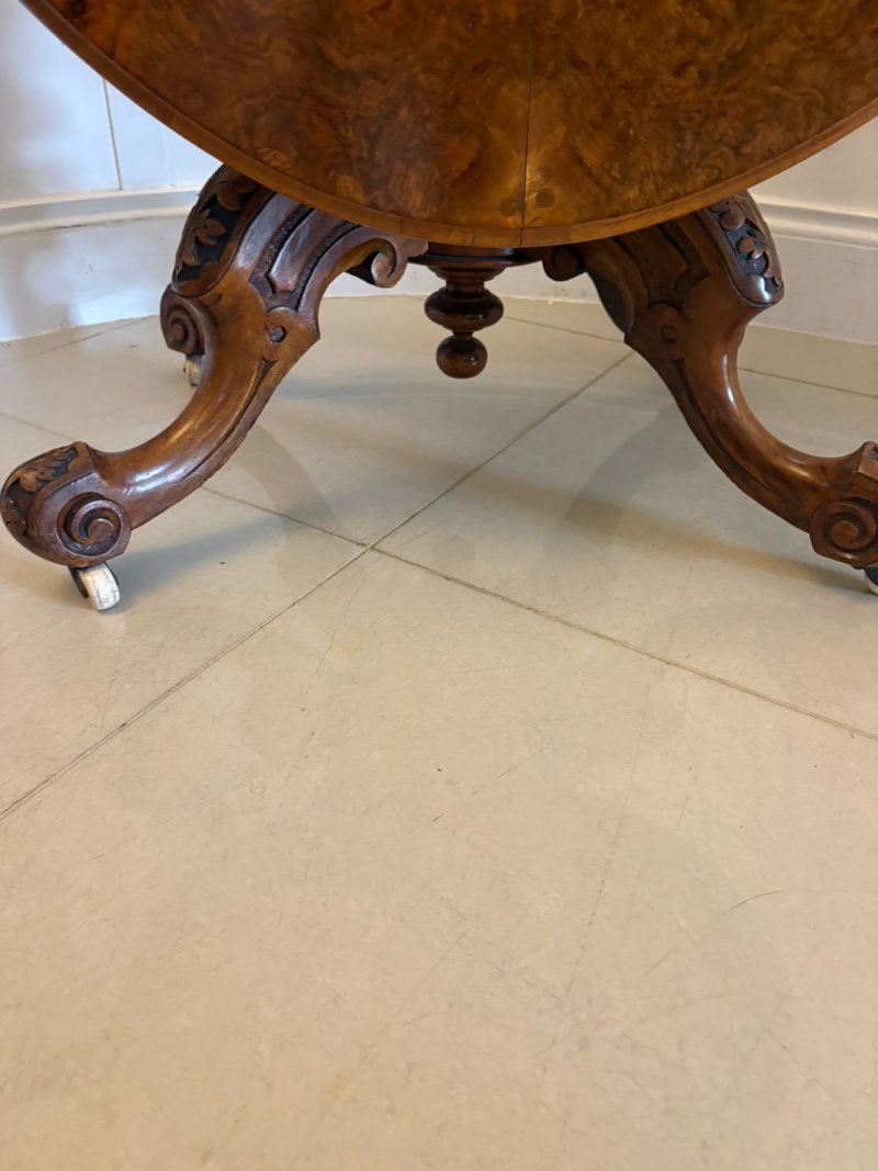 Antique Victorian Burr Walnut 6 Seater Oval Tilt-Top Centre Dining Table - Image 15