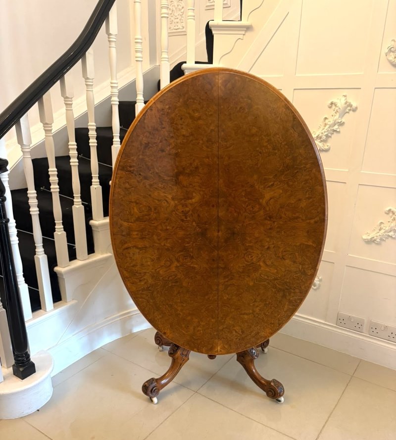 Antique Victorian Burr Walnut 6 Seater Oval Tilt-Top Centre Dining Table