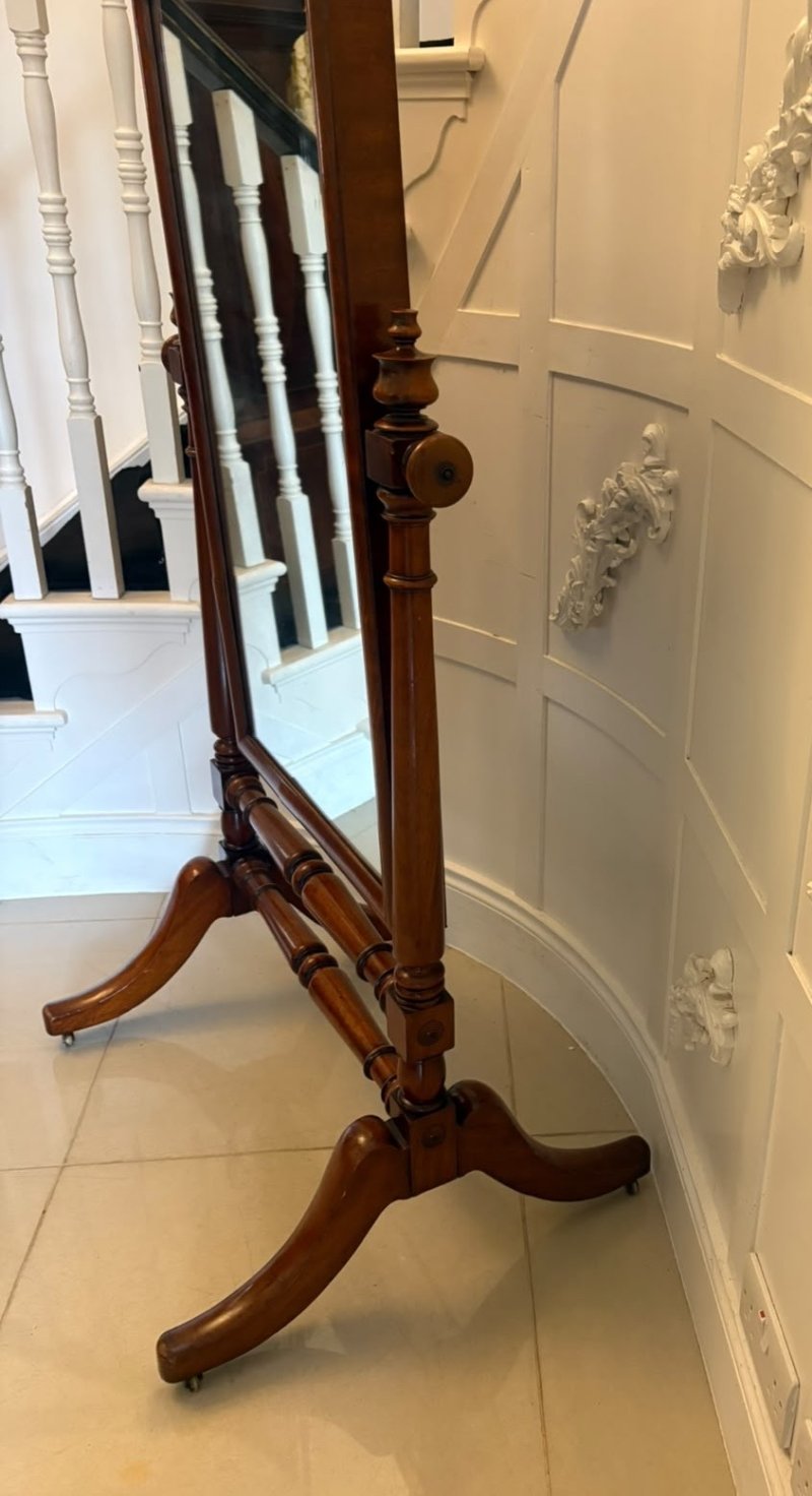 Antique Victorian Mahogany Freestanding Cheval Dressing Mirror - Image 7