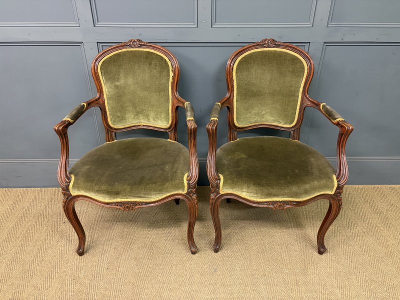 Pair of French Carved Mahogany Armchairs - Image 9