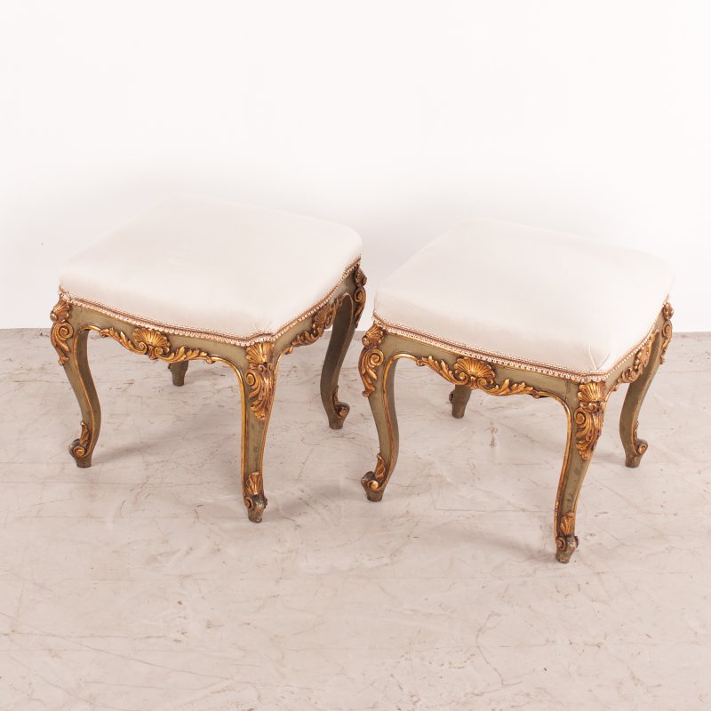 Decorative Pair Of Painted And Gilded Continental 19thC Stools - Image 2