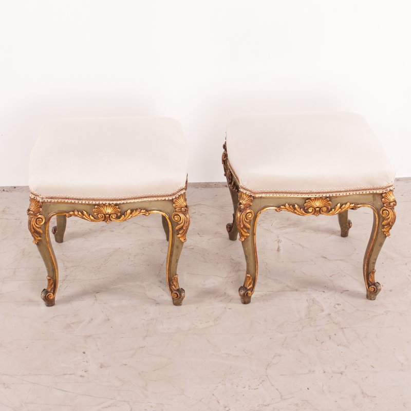 Decorative Pair Of Painted And Gilded Continental 19thC Stools - Image 5
