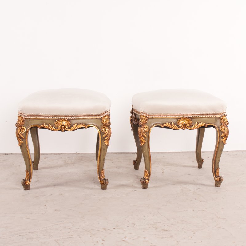 Decorative Pair Of Painted And Gilded Continental 19thC Stools - Image 6