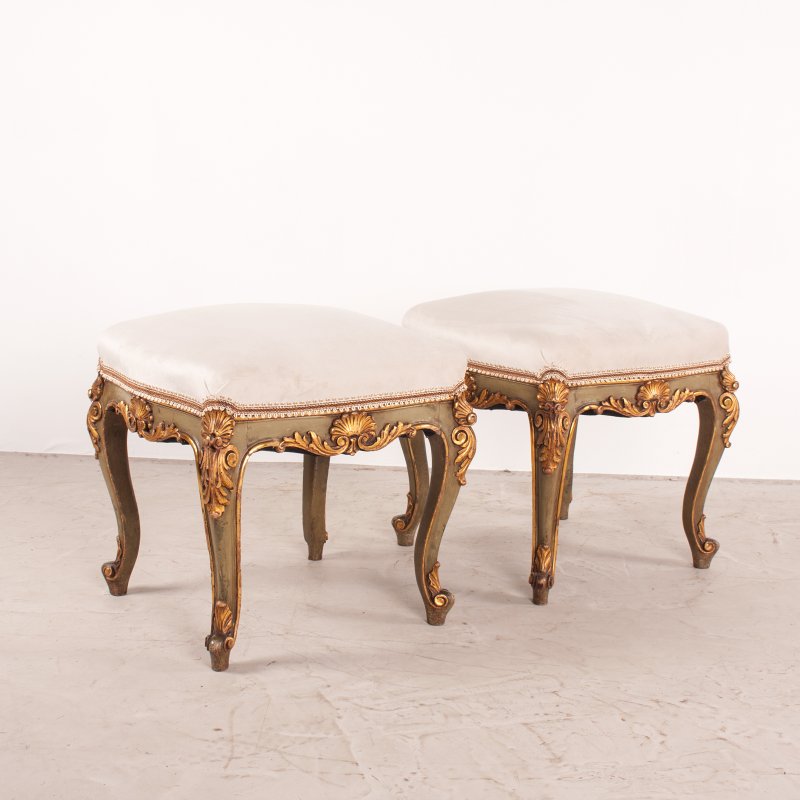 Decorative Pair Of Painted And Gilded Continental 19thC Stools - Image 7