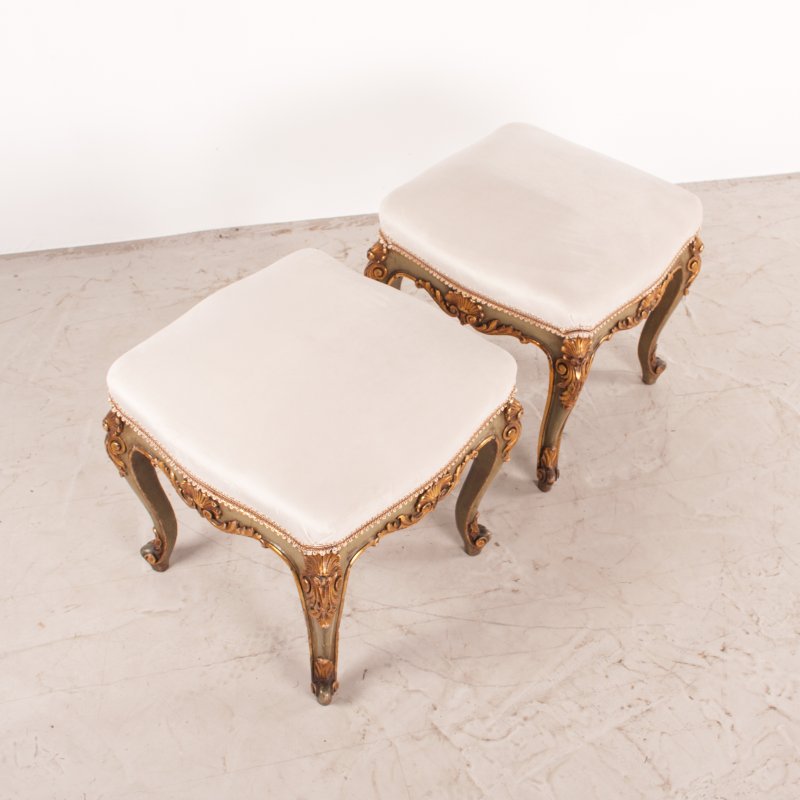 Decorative Pair Of Painted And Gilded Continental 19thC Stools - Image 8