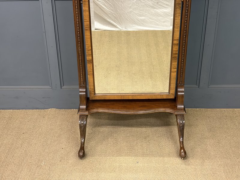 Queen Anne Style Walnut Cheval Mirror - Image 4
