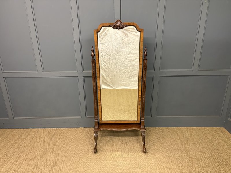 Queen Anne Style Walnut Cheval Mirror - Image 11