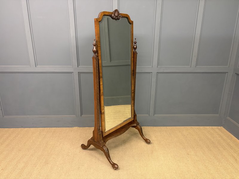 Queen Anne Style Walnut Cheval Mirror - Image 10
