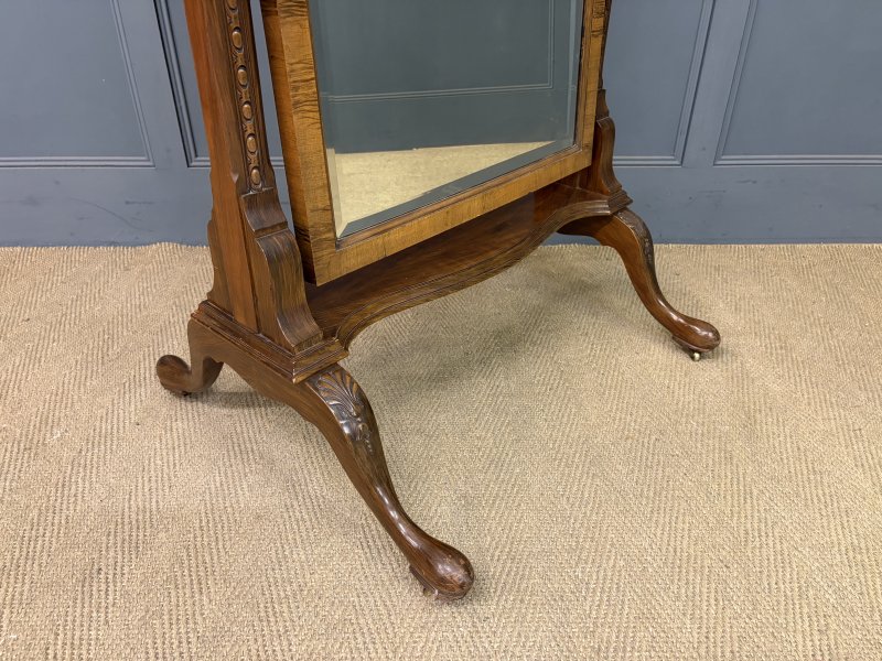 Queen Anne Style Walnut Cheval Mirror - Image 12