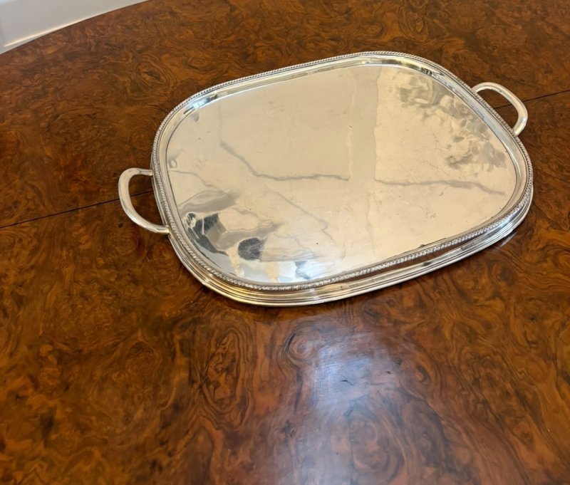 Antique Victorian Silver Plated Drinks Serving Tray with Handles