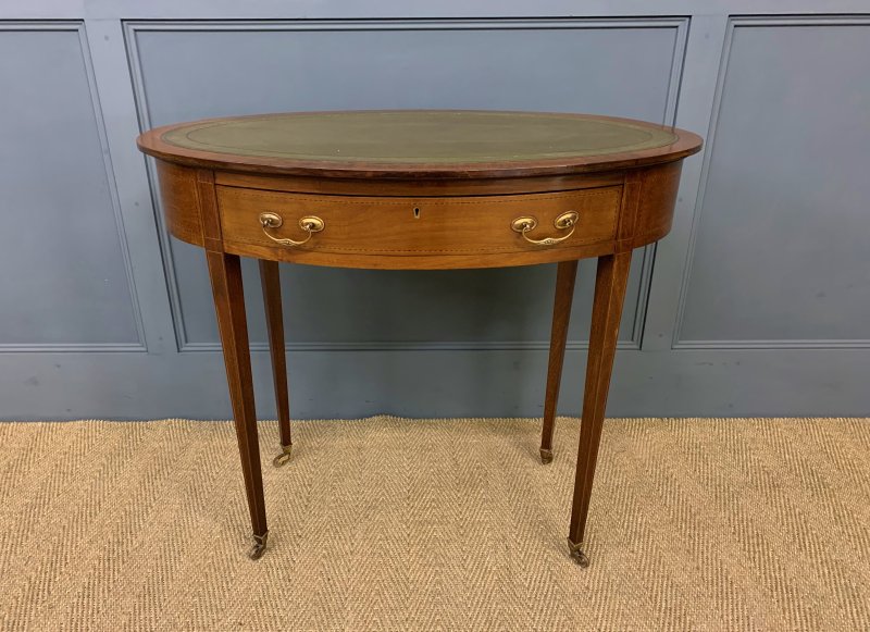Edwardian Oval Inlaid Mahogany Writing Table - Image 4
