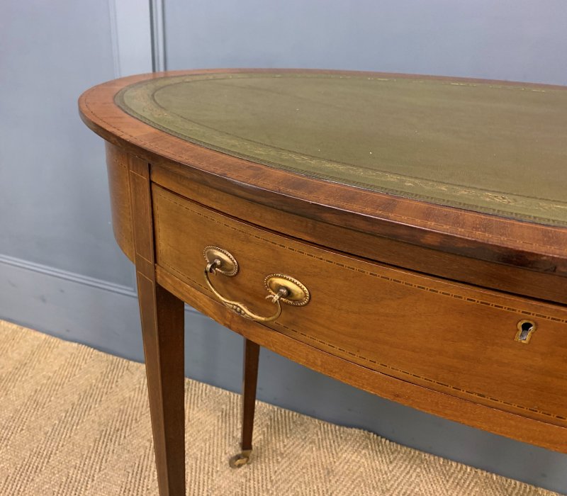 Edwardian Oval Inlaid Mahogany Writing Table - Image 5